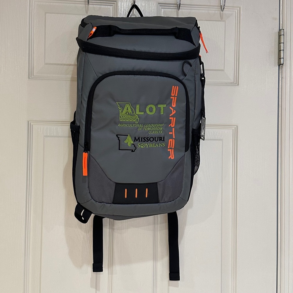 Sparter Insulated Cooler Backpack Grey Orange Missouri Soybeans nwt